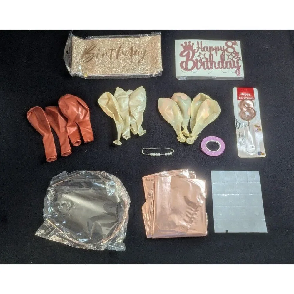 8th Birthday Party Decorations Rose Gold Set